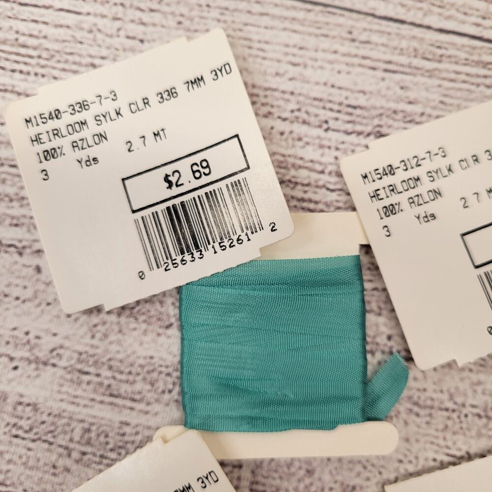 Mokuba Embroidery Sylk Ribbon - 7mm - 8 Packs Shades of Green - 3 yds each - Picture 10 of 10